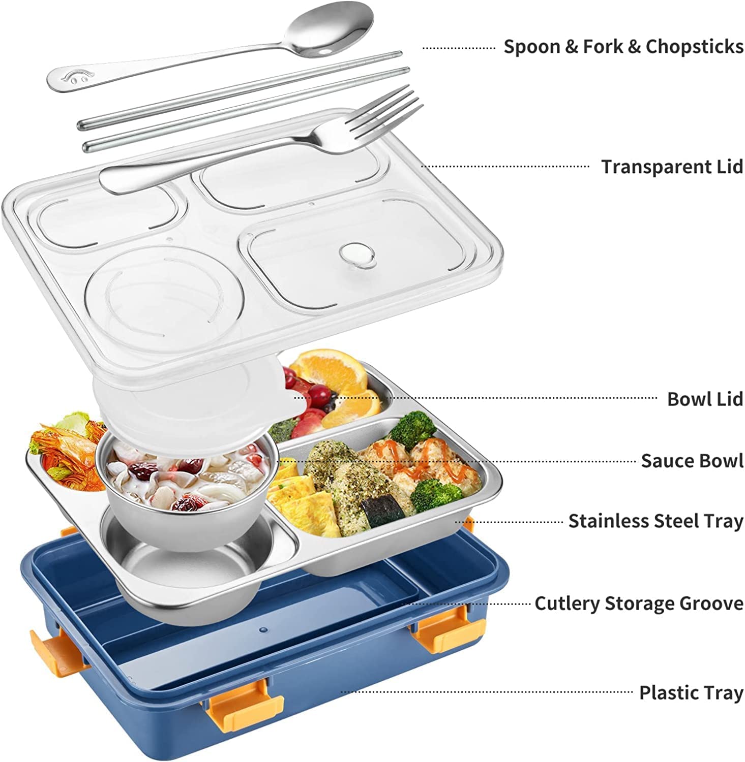 Lunch Boxes for Adults - Lunch Box for Kids with Spoon & Fork - Durable Perfect Size for On-The-Go Meal, BPA-Free (Multi Color) (4 Section) Lunch Boxes for Adults - Lunch Box for Kids with Spoon & Fork - Durable Perfect Size for On-The-Go Meal, BPA-Free (Multi Color) (4 Section)